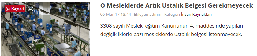 ustalik gerektirmeyen meslekler2017